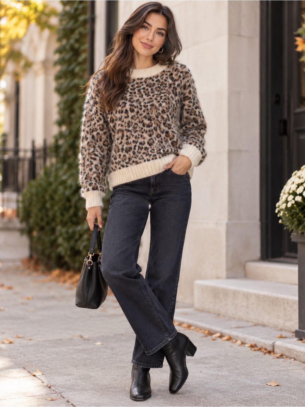NWT Fuzzy Leopard Print Crewneck Sweater Women’s L
